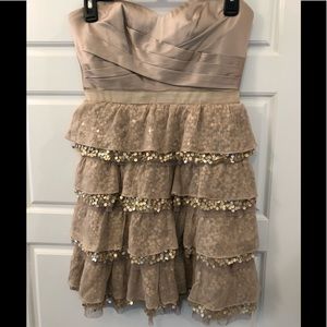 BCBG Gold and Tan Sequin detailed Dress